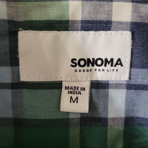 Sonoma Goods For Life® Men's Blue Green Plaid Button-down Short Sleeve Shirt - Picture 3 of 13
